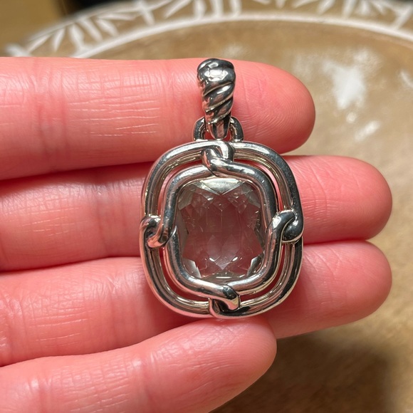 David Yurman Sterling Silver Diamond Prasiolite Labyrinth Enhancer Pendant - Picture 13 of 16